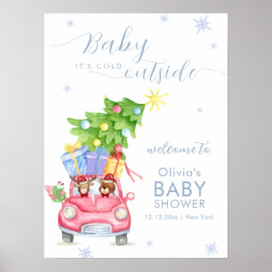 Affiche Bienvenue à la Baby Shower Renne Ours à l'Extérieu