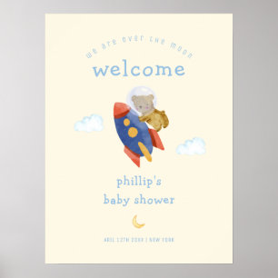 Affiche Bienvenue à la Baby Shower Rocket Bear Boy Over Th