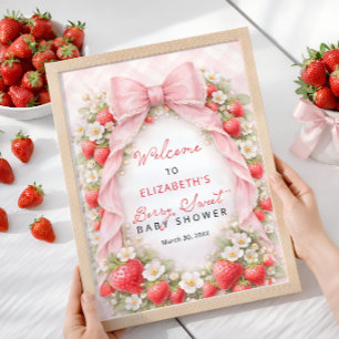 Affiche Bienvenue à la baby shower Rose à ruban rose frais
