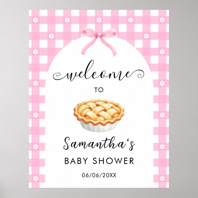 Affiche Bienvenue à la Baby Shower Rose Coquette Pie (Devant)