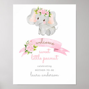 Affiche Bienvenue à la Baby Shower Rose Eléphant Petit Cac