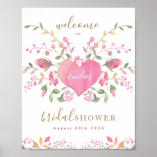 Affiche Bienvenue à la Baby Shower Rose et Fleurs