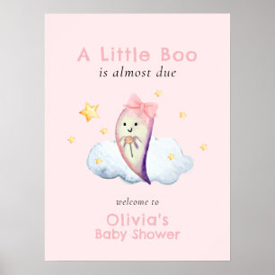 Affiche Bienvenue à la Baby Shower Rose Fille Fantôme Peti