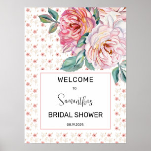 Affiche Bienvenue à la Baby Shower Rose Floral