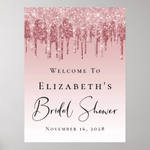 Affiche Bienvenue à la Baby Shower Rose Gold Pailleté