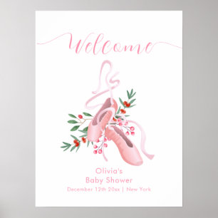 Affiche Bienvenue à la Baby Shower Rose Hiver Ballerine Tu
