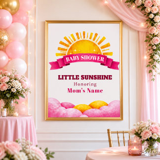 Affiche Bienvenue à la Baby Shower Rose Joyeuse Petit Sole