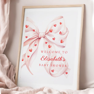 Affiche Bienvenue à la Baby Shower Rose Mignonne
