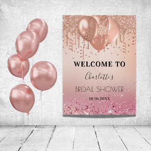 Affiche Bienvenue à la Baby Shower rose pailleté or rose