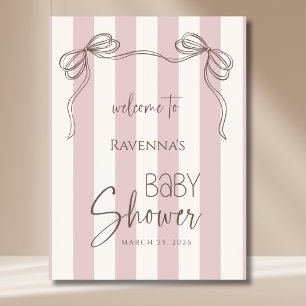 Affiche Bienvenue à la Baby Shower Rose Pâle Stirpes Vinta