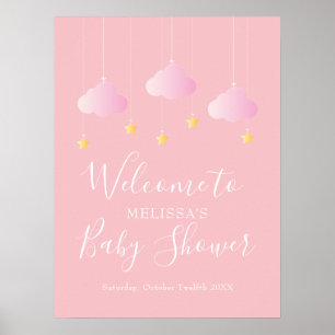 Affiche Bienvenue à la Baby Shower Rose pour Bébé Fille