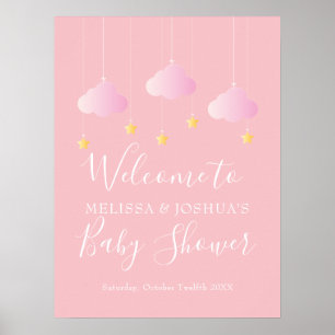 Affiche Bienvenue à la Baby Shower Rose pour Bébé Fille