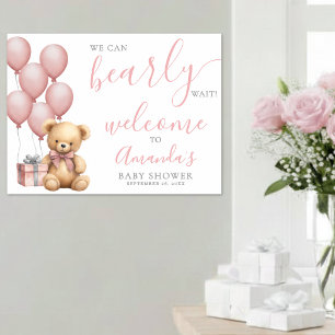 Affiche Bienvenue à la Baby Shower Rose pour Nounours