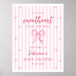 Affiche Bienvenue à la baby shower Rose Ruban Petit Chéri