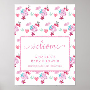 Affiche Bienvenue à la Baby Shower Rose Sucrée Chérie Bébé