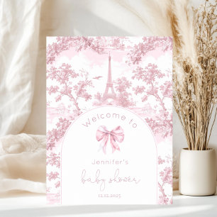 Affiche Bienvenue à la Baby Shower Rose Toile De Jouy Pari