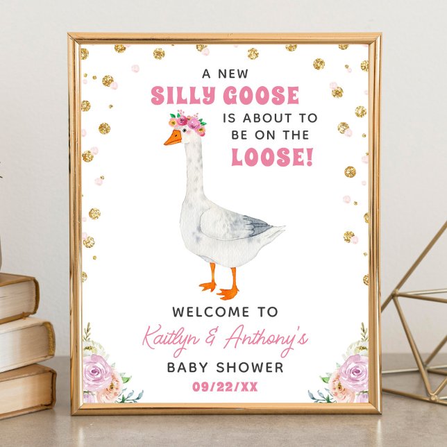Affiche Bienvenue à la Baby Shower Rose Watercolor Silly G (Créateur téléchargé)