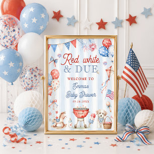 Affiche Bienvenue à la Baby Shower Rouge Blanc et Bébé à N