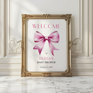 Affiche Bienvenue à la baby shower Ruban à nœud rose