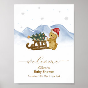Affiche Bienvenue à la Baby Shower Rustique d'Hiver avec u