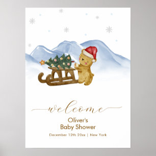 Affiche Bienvenue à la Baby Shower Rustique d'Hiver avec u