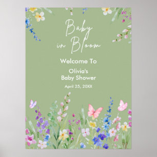 Affiche Bienvenue à la Baby Shower Sage Green Baby in Bloo