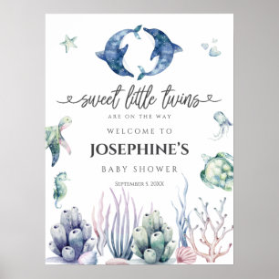 Affiche Bienvenue à la Baby Shower Sea Life Twins