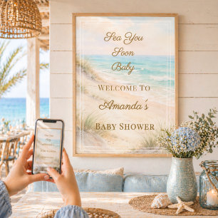 Affiche Bienvenue à la Baby Shower Sea You Soon sur la Pla