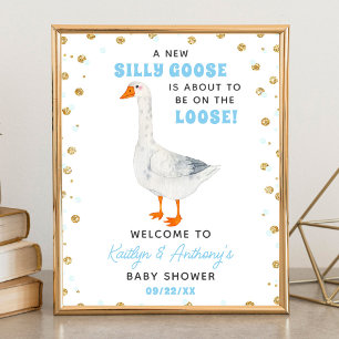 Affiche Bienvenue à la Baby Shower Silly Goose Bleu Aquare
