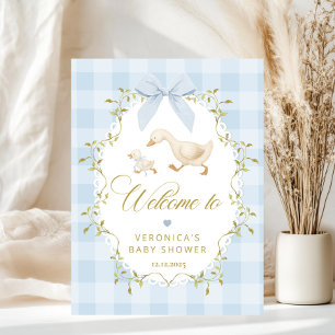 Affiche Bienvenue à la Baby Shower Silly Goose Blue Gingha