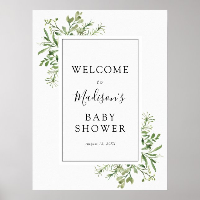 Affiche Bienvenue à la Baby Shower Simple Végétal (Devant)