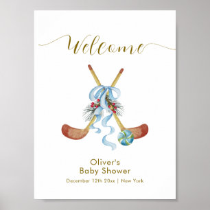 Affiche Bienvenue à la Baby Shower Star d'Hiver de Hockey