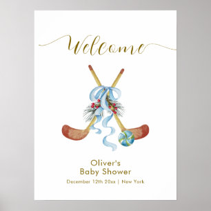 Affiche Bienvenue à la Baby Shower Star d'Hiver de Hockey