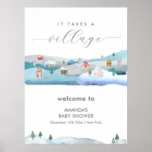 Affiche Bienvenue à la Baby Shower sur le thème de la neig