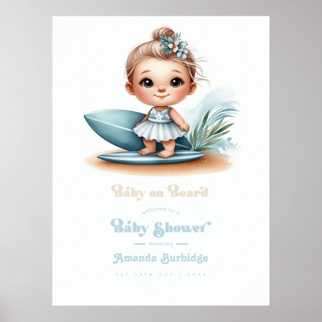 Affiche Bienvenue à la Baby Shower Surf sur le thème Bébé  (Devant)