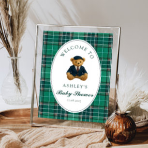 Affiche Bienvenue à la Baby Shower Teddy Bear Preppy Boy