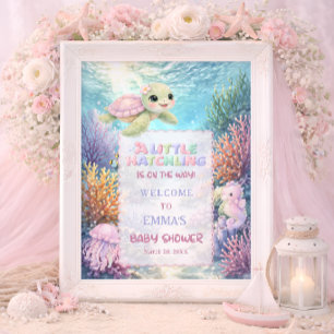 Affiche Bienvenue à la Baby Shower Tortue de Mer Jeune Écl