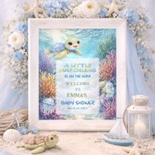 Affiche Bienvenue à la Baby Shower Tortue de Mer Petit Nou