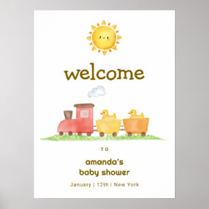Affiche Bienvenue à la Baby Shower Train à vapeur et Canar