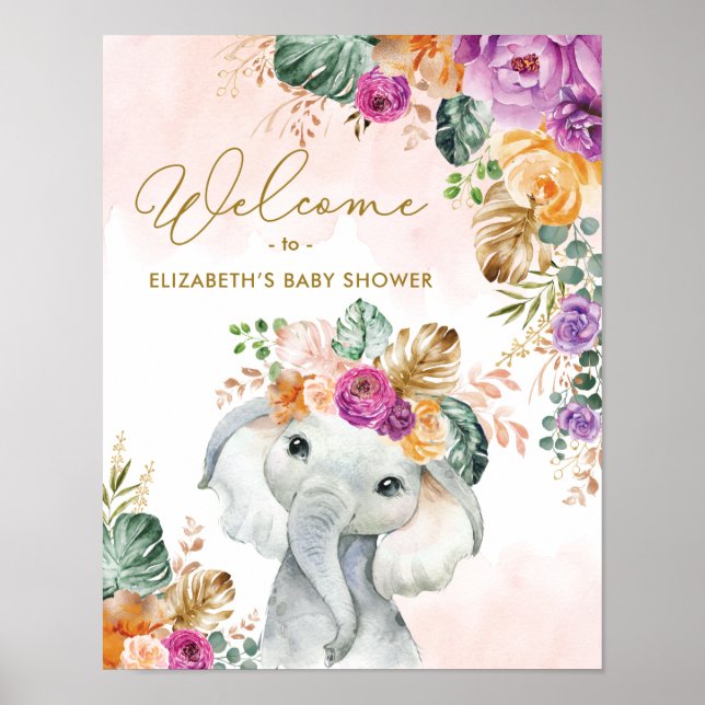 Affiche Bienvenue à la Baby Shower Tropical Floral d'Autom (Devant)