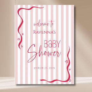 Affiche Bienvenue à la Baby Shower Vague Rayée Blush Vinta