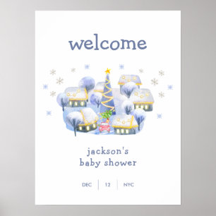 Affiche Bienvenue à la Baby Shower Village Bébé Neige d'Hi