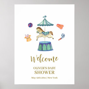 Affiche Bienvenue à la Baby Shower Vintage Carrousel Carna