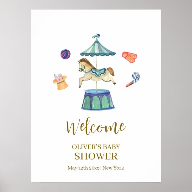 Affiche Bienvenue à la Baby Shower Vintage Carrousel Carna (Devant)