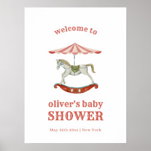 Affiche Bienvenue à la Baby Shower Vintage Carrousel de Ca