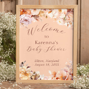Affiche Bienvenue à la Baby Shower Vintage Florale Automna