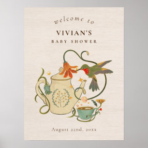 Affiche Bienvenue à la Baby Shower Vintage Tea Party