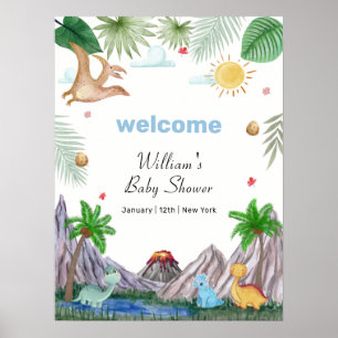 Affiche Bienvenue à la Baby Shower Volcan Montagne Dino Ra