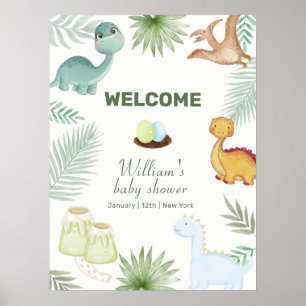 Affiche Bienvenue à la Baby Shower Volcan Rawr Rustique