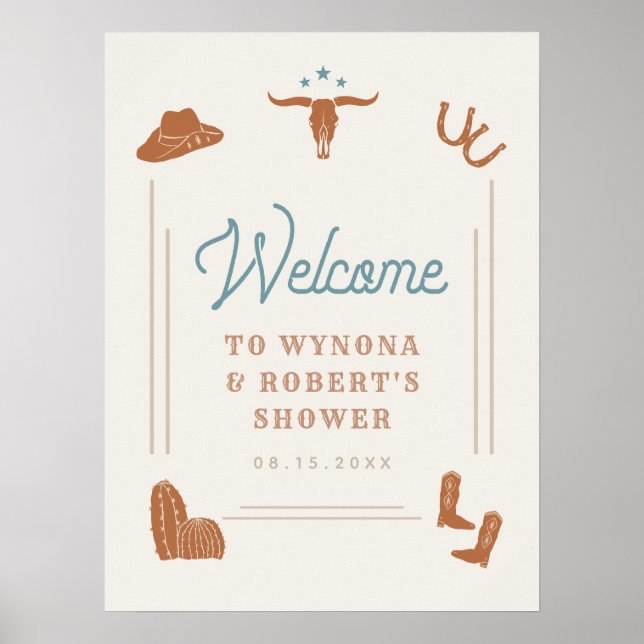 Affiche Bienvenue à la douche de couple WYNONA Orange Blue (Devant)
